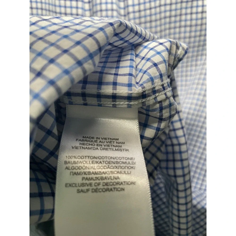 Ralph Lauren Boys XL 18-20 Blue White Check Natural Stretch Button Down Shirt